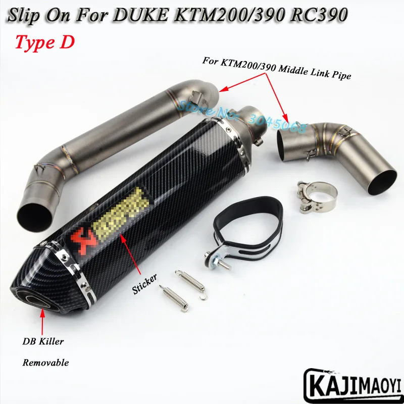 Слипоны для KTM Duke 200 KTM390 мотоцикл полная система выхлопной трубы из углеродного волокна с наклейкой средней трубы для KTM RC300