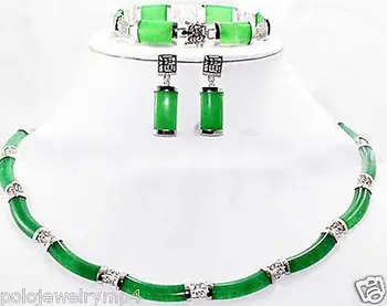 

Women's gift Jewelry word Natural Fine New Jewelry Green gem Link Necklace Bracelet earrings set Golden real