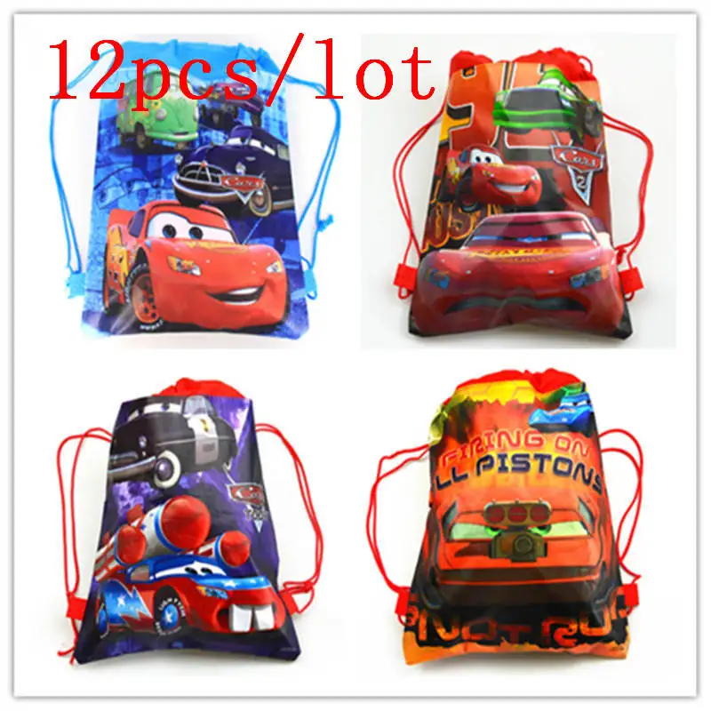 

12Pcs/Lot Disney Cars Cartoon Drawstring Bags Kid Boy Favor String Back Bags Child Birthday Party School String Bags Supplies
