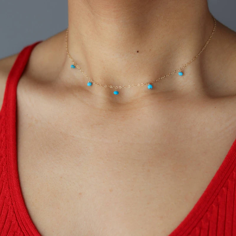Модные ожерелья для женщин массивные богемные ювелирные изделия Синие Бусы из природного камня чокер для женщин праздничные аксессуары