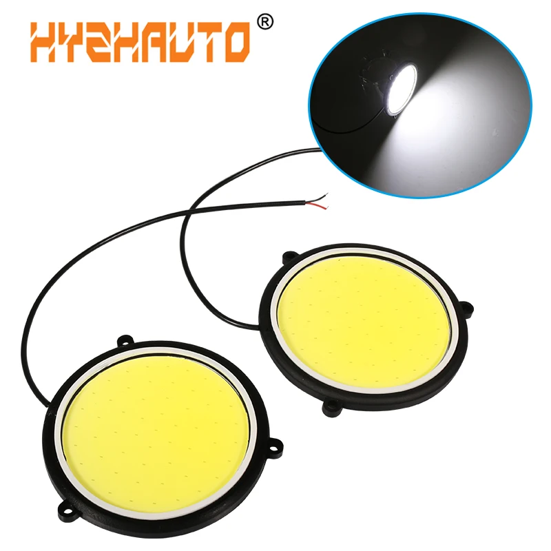

HYZHAUTO 2Pcs LED Daytime Running Lights Round COB DRL Auto Car LED Fog Lamp Bulb High Power White 6500K Car-styling 12V