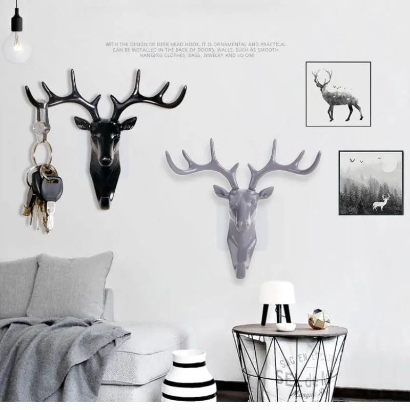 

1 Set Vintage Deer Head Antlers for Wall Hanging Hook Clothes Hat Key Holder Decorative Coat Hooks Suction Cup Organizer