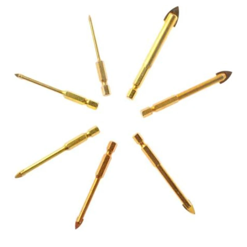 7pcs/lot Hex Glass Tile Drill Bit Set For Wall Carbide Mable Tile Ceramics Glass Granite Spear Point Cross Head 3/4/6/8/10/12mm