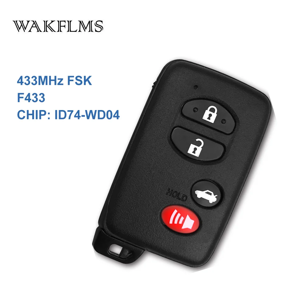 

4 Buttons With Panic 433MHz PCB Number F433 ID74-WD04 Smart Key Keyless Go / Entry For Toyota