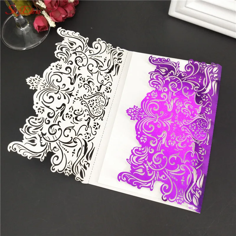 30 шт. 18*12 см лазерные свадебные приглашения карты с пустой внутренней страницы для свадебной вечеринки день рождения бизнес 5Z SH073-30 - Цвет: Bright purple