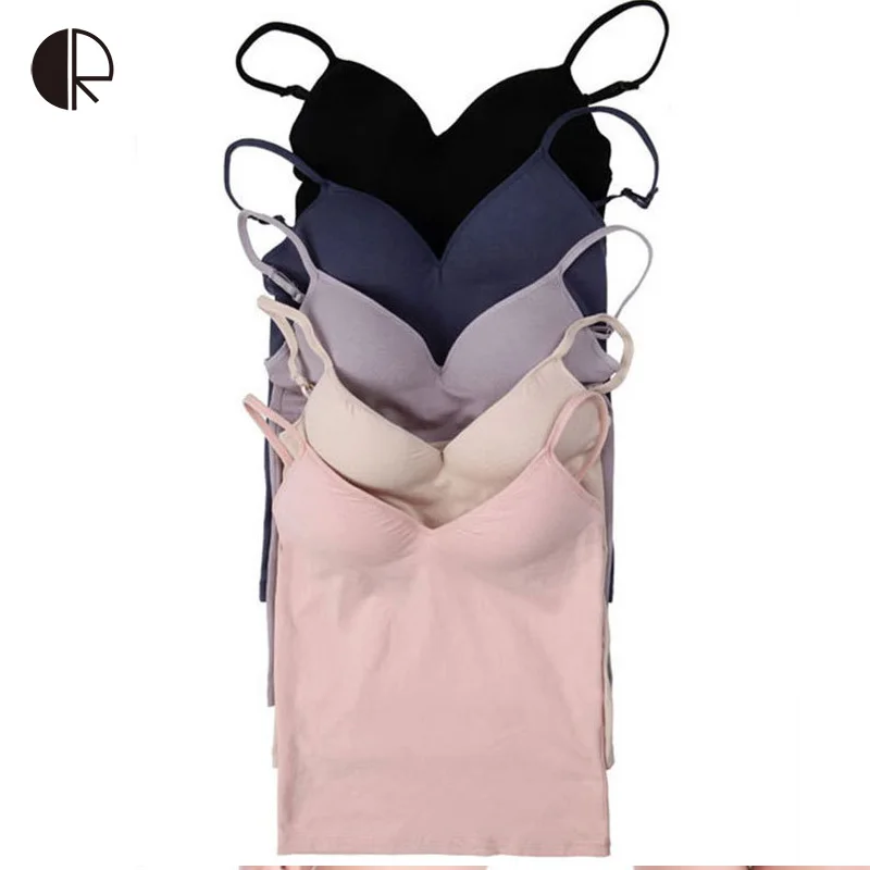 

CR 2019 Women Built In Bra Tank Tops Sexy Bra Cozy Healthy Modal Solid Camisole 6 Color Wholesales WI185 Free Shipping