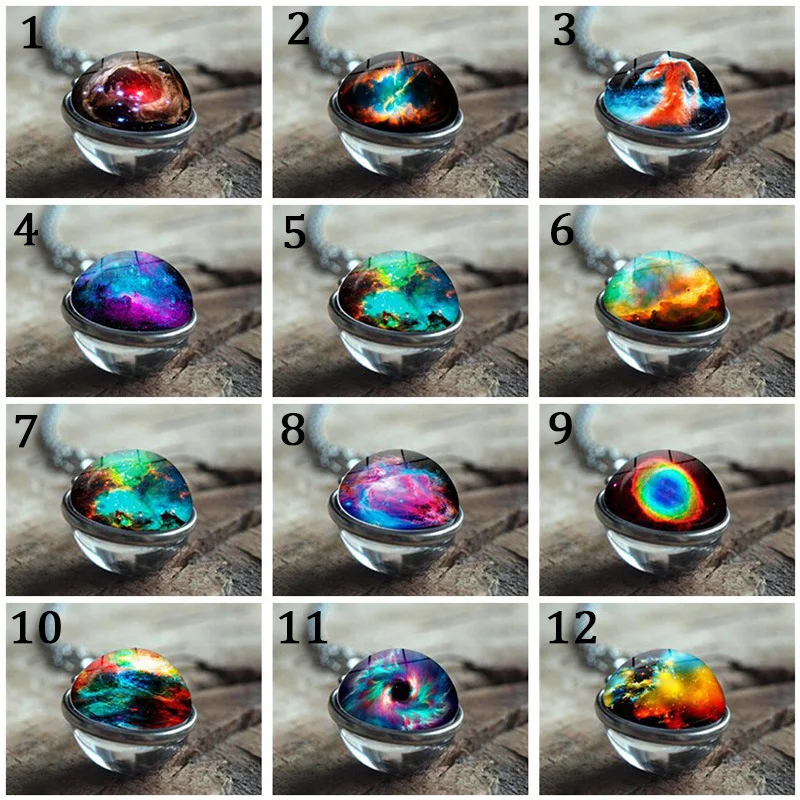 

Fashion new accessories universe Galaxy Nebula time necklace double-sided glass ball pendant jewelry hot sale
