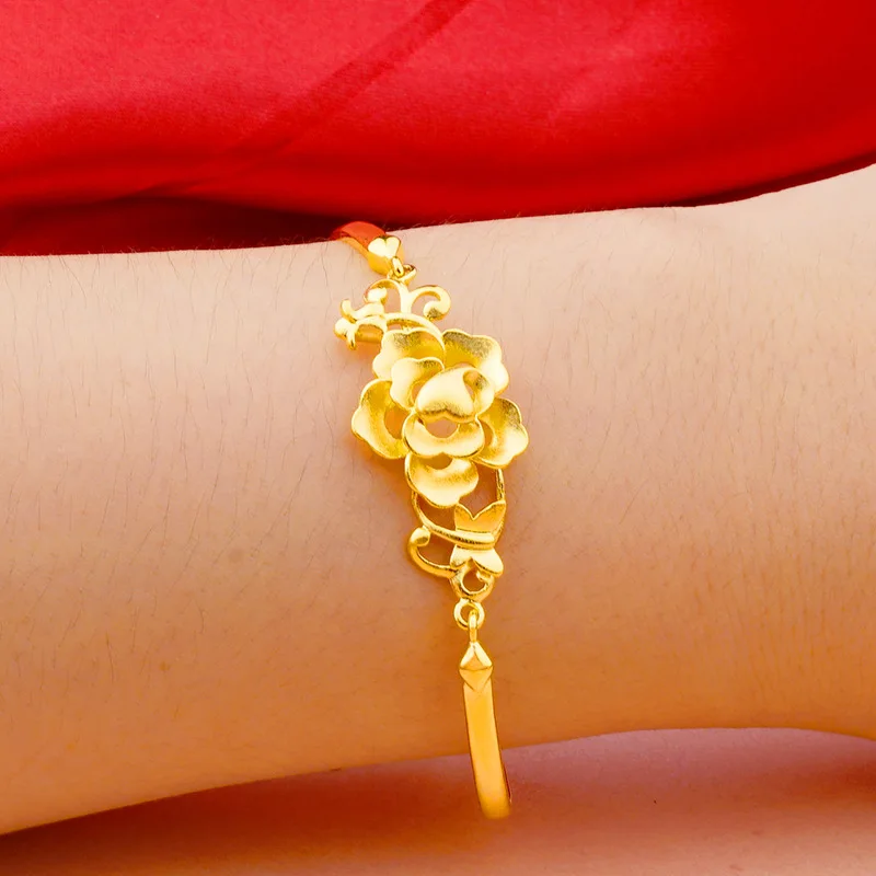 16 стиль резной цветок крест цепь с плетением «сердце» браслет для женщин Свадебные украшения чистый 24 K материал золотой цвет невесты женский браслет