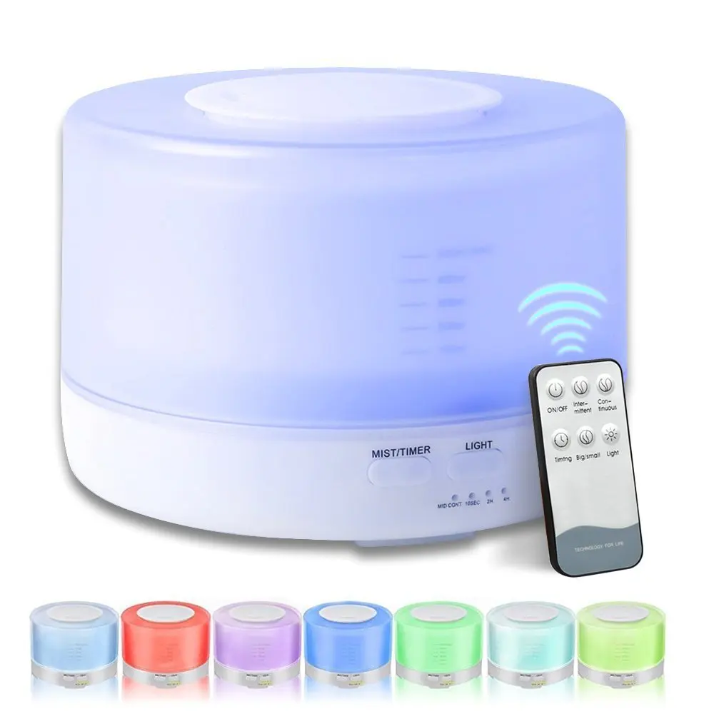 

Essential Oil Diffuser 500ml remote control Aroma mist Ultrasonic Air Humidifier 4 Timer Settings LED night light Aromatherapy