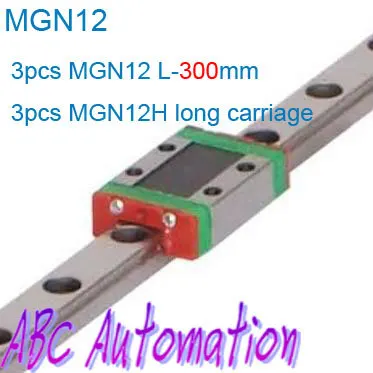

Free shipping Miniature Linear Rail for 3pcs MR12-300mm linear guideway + 3pcs MGN12H Long carriage for CNC router XYZ table