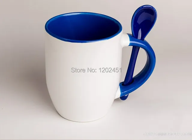 spsco two tone color customized ceramic mugs with spoon printed