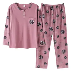 Весенняя милая собака пижамы хлопковые пижамы комплект Для женщин мультфильм пижамы пижамные комплекты Пижама Mujer пижамы с круглым