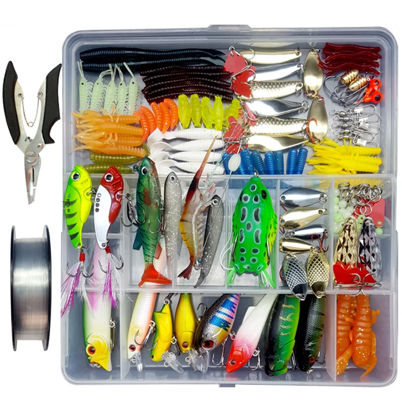 

280pcs/lot Fishing Lure Set Mixed Soft Lure Artificial Bait Minnow Popper Vib Spoon Frog Shad Plier Fishing Line Accessory B224