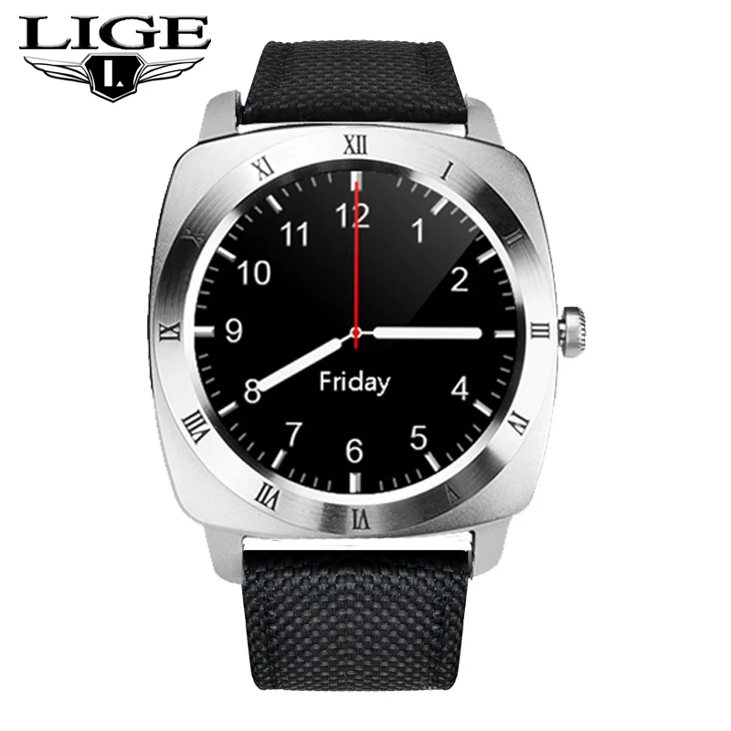 LIGE, новинка, Bluetooth, Смарт-часы для мужчин, сенсорный экран, большая батарея, поддержка TF, sim-карта, камера, для телефона Android, умные часы, Reloj Hombre - Цвет: Silver black
