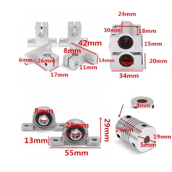 Machifit 13pcs 500mm CNC Parts Optical Axis Guide Bearing Housings Aluminum Rail Shaft Support Screws Set 