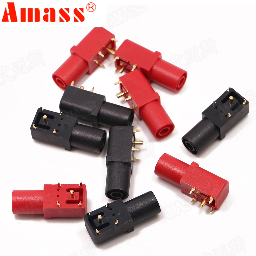 

4pcs Amass Banana Socket Pure Copper Gold Plated 24.245 4mm 90 Degree PCB Panel Safety PA Molded Case High Current 24A 1000V