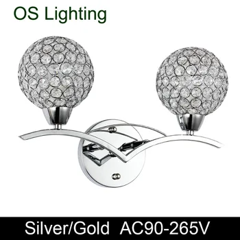 

Modern k9 Crystal Wall Lamp two lampshade Silver Golden Wall Sconce Match E14 bulb 110V 220V Bedroom Aisle Stair Light