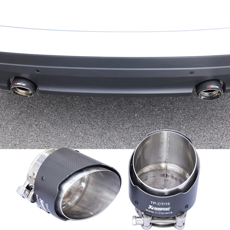 

For Jaguar F-PACE 2016-2019 Stainless Steel+carbon fiber texture Car Rear Round Exhaust Pipe Tail Muffler Tip 2pcs Car styling