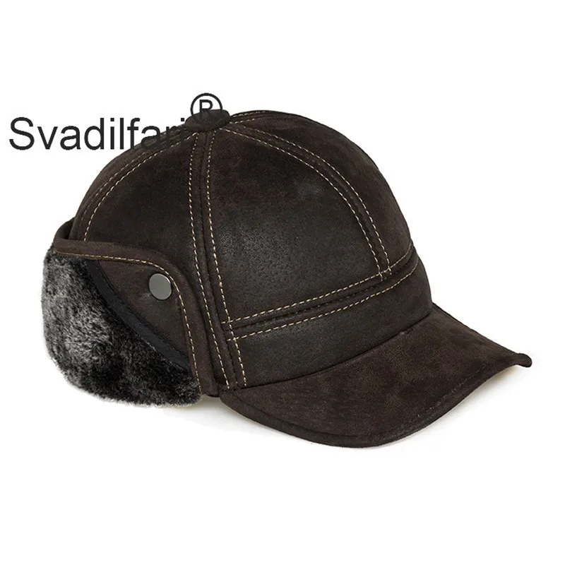 US $21.08 Svadilfari Mens Scrub Leather Baseball Caps Hats Faux Fur Winter Warm Ear Flap Hat Cap Black Brown Camel Women