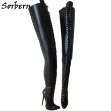 Sorbern высокие сапоги до бедра с шаговым швом на заказ 95 см женские сапоги на шпильке 18 см со шнуровкой индивидуальная ширина голенища