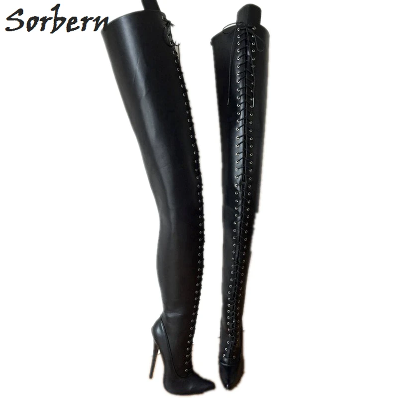 lace up stiletto thigh high boots