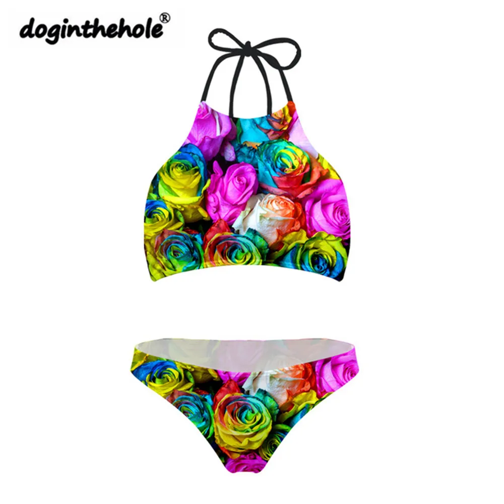 

Doginthehole Bikinis 2019 Mujer Swimsuit Women Bikini Set High Neck Bikini Swimwear Girl Hot Swimsuit Stroje Kapielowe Damskie