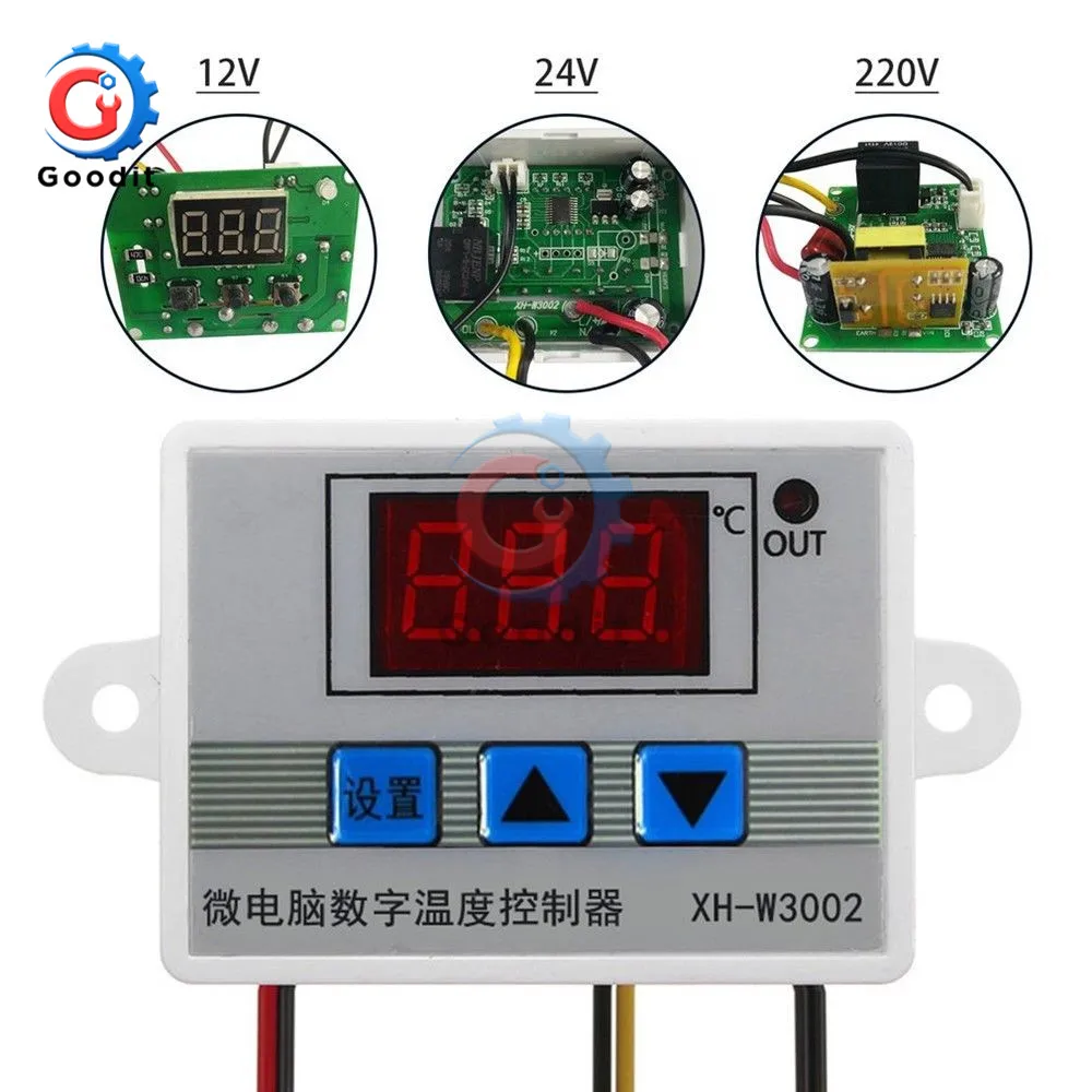 XH W3002 DC 12V 24V AC 110V 220V цифровой светодиодный регулятор температуры 10A Переключатель