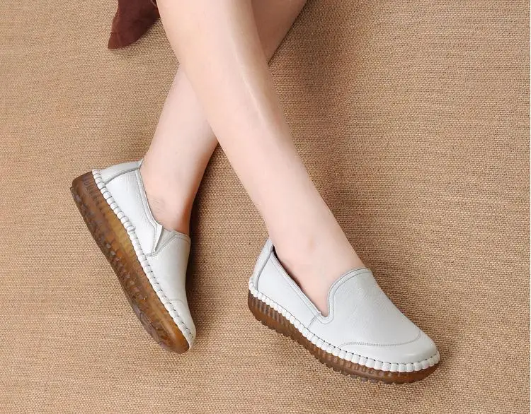 Genuine Leather Loafers Women Casual Shoes Handmade TPR Bottom Mother Slip On Flats Comfort Sewing Women Shoes Plus Size 35-41 (3)