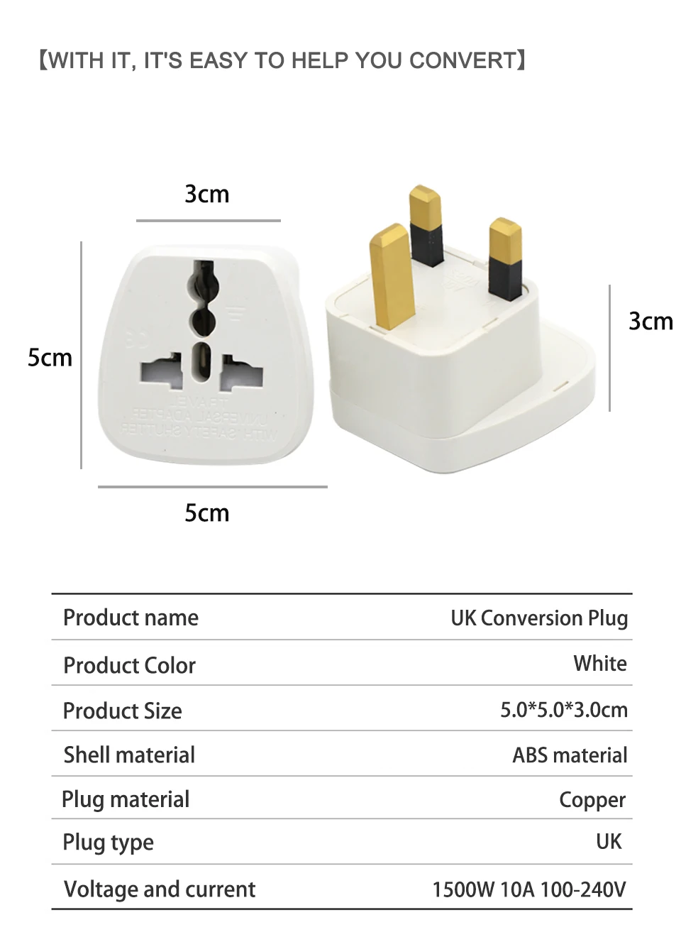 1PC Universal EU US AU to UK Plugs Adaptor Multifunction Travel Wall AC Power Socket Plug Charger Adapter Converter 3 Socket Pin (3)
