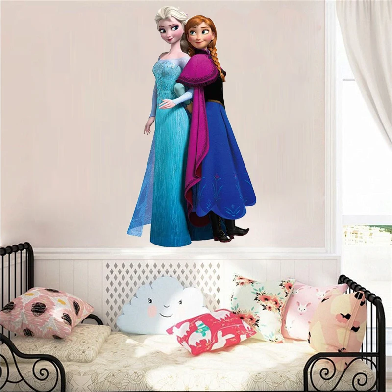 Мультфильм Эльза и Анна Принцесса Холодное сердце наклейки на стену для сестры украшения комнаты Diy аниме наклейки для дома фильм Фреска Искусство ПВХ плакат