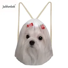 Jackherelook Drawstring Bags Women Animal Maltese Dog Cute 3D Printing Bags Small Ladies Mochila Cinch Sack Feminina Sac a dos