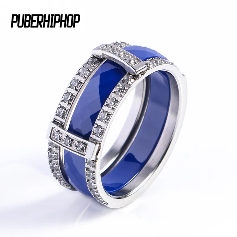

Blue Pink Color Wedding Rings For Lady Gift 8.45MM Width Detachable Ceramic Rings bague femme Durable Rhinestone Women Jewelry