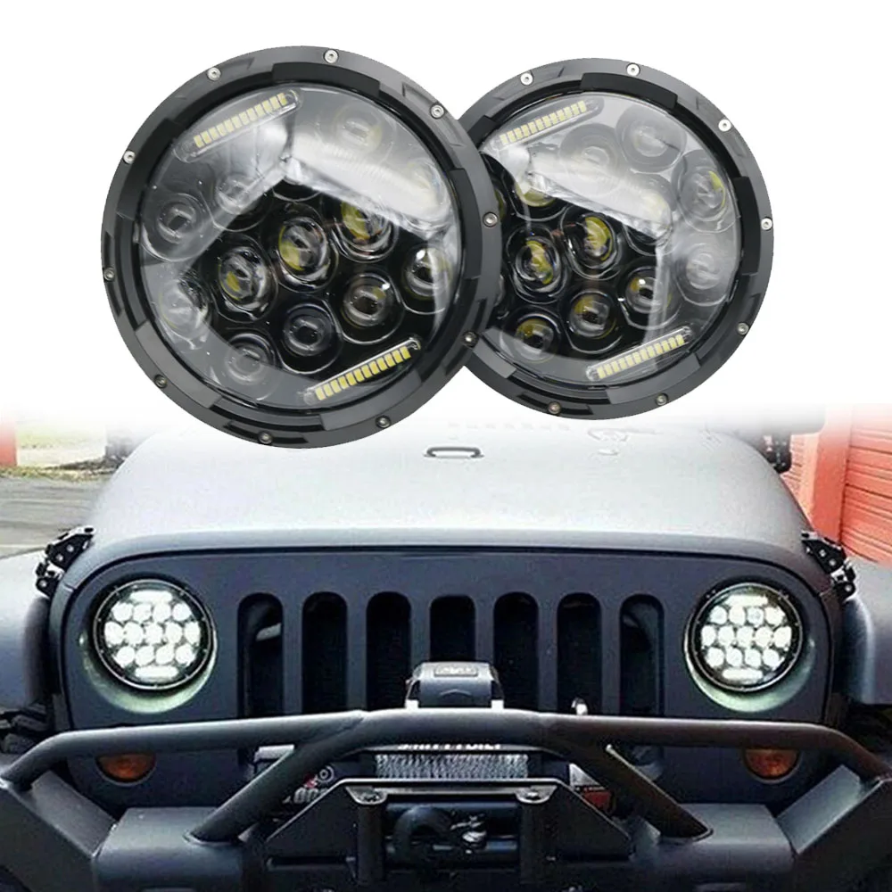 7 inch LED Headlight DRL Angle Eyes Led Headlamp 12v 24v 7 LED Headlight For Jeep Wrangler TJ JK LJ unlimited For Nissan Patrol (4)