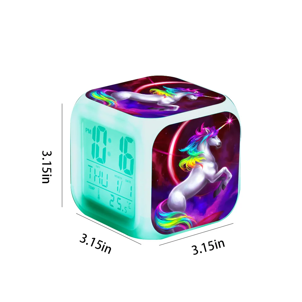 Милый рисунок единорога светодиодный Будильник дети 7 цветов Изменение цифровой настольный часы ночник куб подарки на день рождения