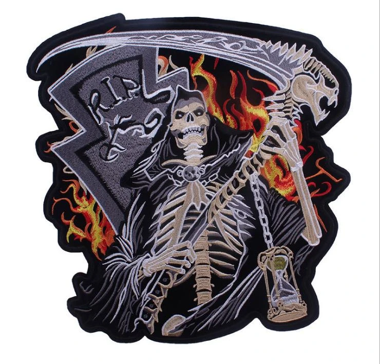 Large Size Skull Grim Reaper Fire Patches Iron On Motorcycle Rider Patches Mc Biker Motor Racing Patch For Vest Jackets Patches Aliexpress