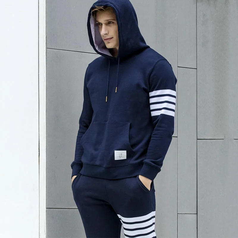 

2019 Fashion TB THOM Brand Spring hooded Clothing Cotton jacket Men Women Sweatshirts Hoodies Striped Casual Sportswear Coat