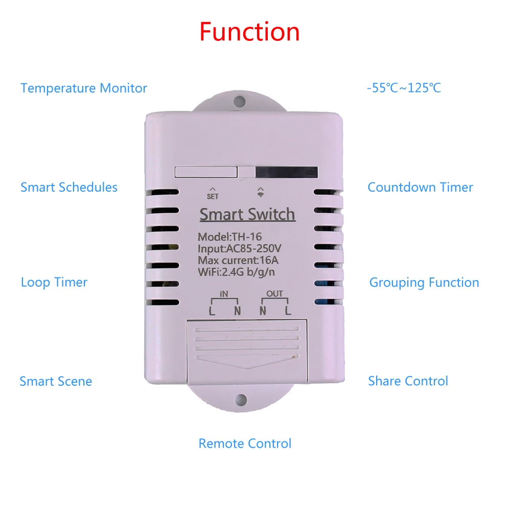 16A беспроводной wifi Интеллектуальный переключатель управления DS18B20 монитор температуры IoT для iPhone Android контроль температуры Лер
