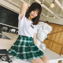 Весна лето Харадзюку, милая зеленая короткая юбка в стиле панк с завышенной талией, юбка в форме А, короткая юбка с оборками