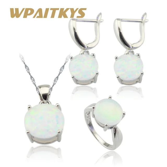 Australia White Fire Opal Stones 925 Silver Jewelry Sets For Women Australia White Fire Opal Stones 925 Silver Jewelry Sets For Women Christmas Necklace Pendant Drop Earrings
