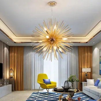 

Abajur Nordic Modern Living Room Bedroom Restaurant Golden Round Ball Chandeliers Lighting Art Dandelion E14 LED Home Hanglamp