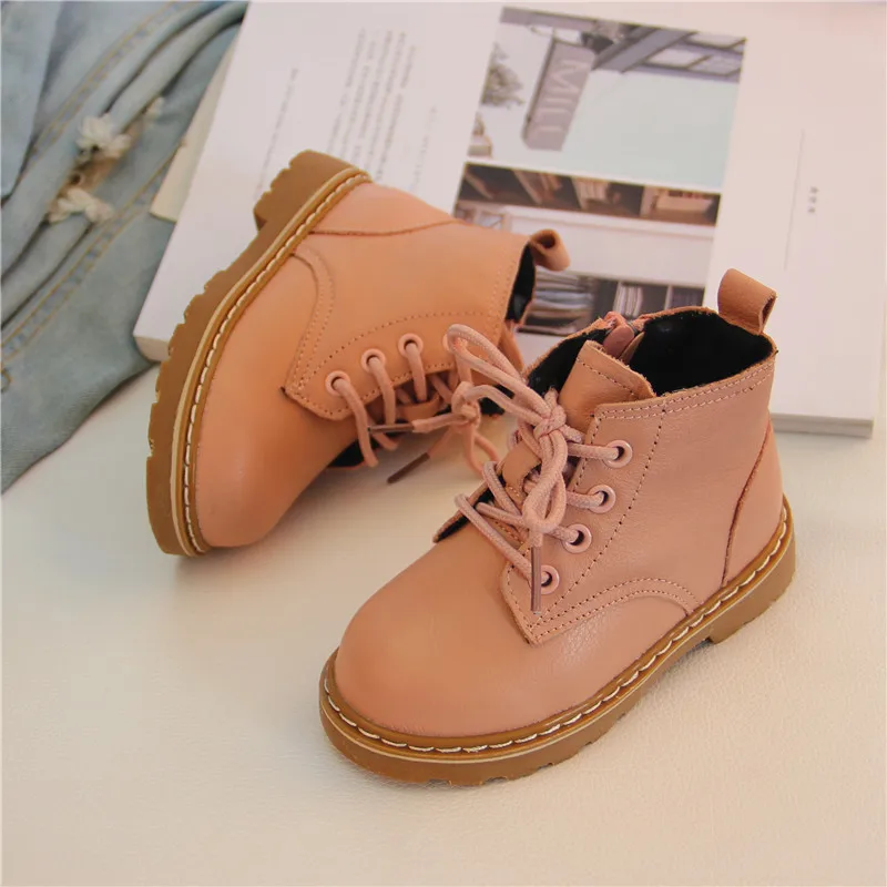 Little Girls Ankle Boots Pink Boots for Baby Girls Genuine Leather Shoes Kid Fashion Black Boots