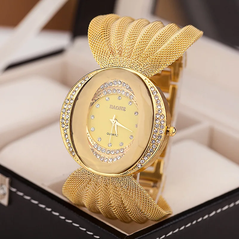 Luxury Gold mesh belt women watches stainless steel Creative oval