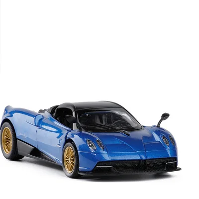 Высокая имитация 1/32, Pagani Huayra, усовершенствованная модель автомобиля из сплава, металлическое литье, оттягивание, мигающие детские игрушки, транспортные средства - Цвет: Синий