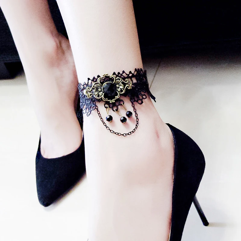 JOYESWING Gothic Fashion Anklets Black Color Accessory Bracelet on Foot