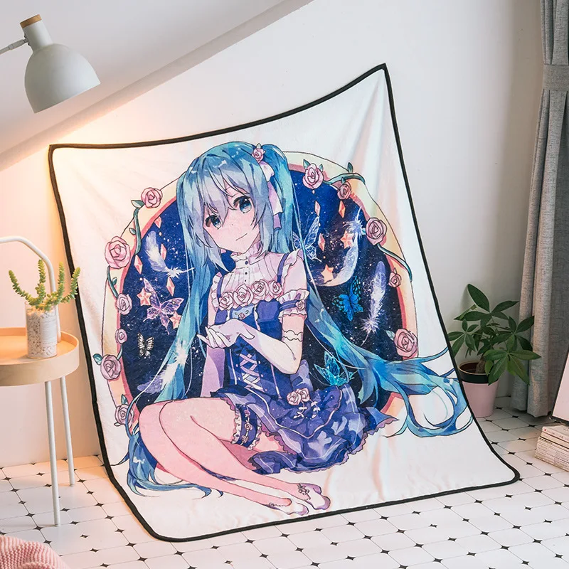 Аниме Hatsune Мику мультфильм бархатный плюшевый бросить Одеяло с цветочным принтом для девочек Одеяло для дивана тонкий Стёганое одеяло
