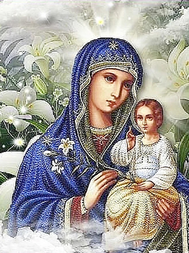 5d Diy Diamond Painting Virgin Mary Son and Flowers Cross Stitch