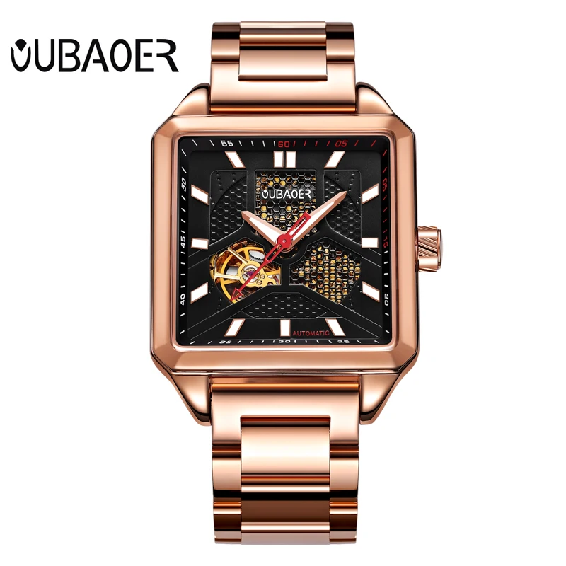 OUBAOER Men Skeleton Automatic Mechanical Wristwatches Brand Luxury Stainless Steel Watches Military Sport Male Clock Hot 2018
