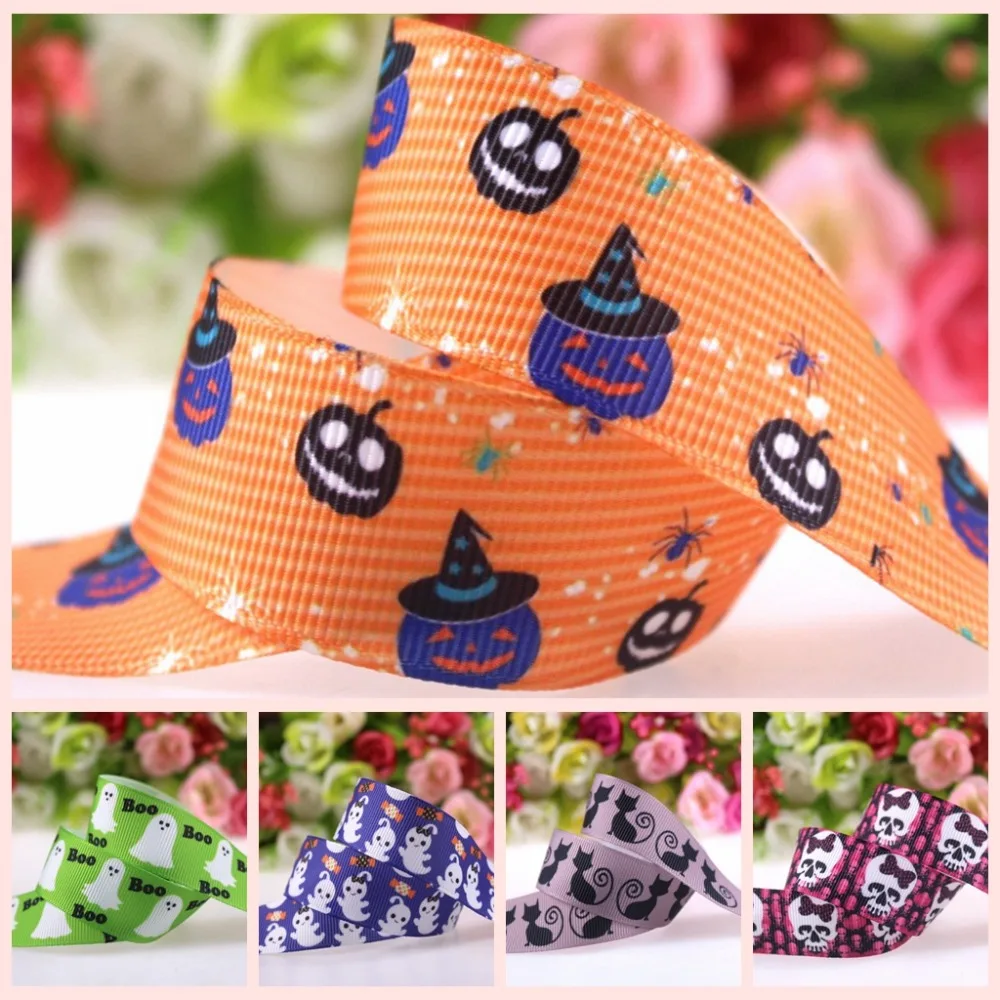 

15 designs 22mm-38mm heat transfer Halloween grosgrain ribbon 100yards, welcome custom printed