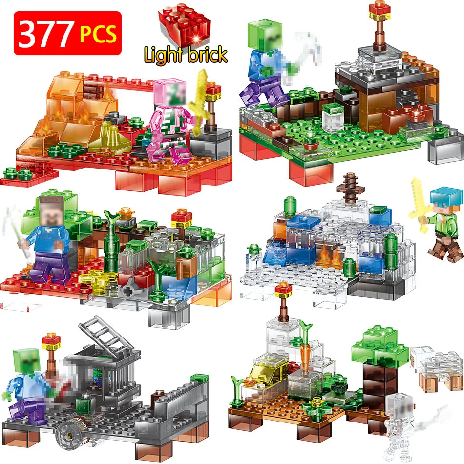

Crystal Blocks Compatible LegoING Minecrafted Hell Battle with Mini Action Figures Designer Educational Bricks Toys for Children