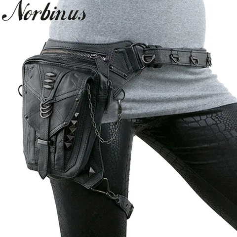 Bolsa de Cintura Bolsa de Ombro Bolsas para Homem Steampunk Feminina Gótico Fanny Packs Motocicleta Quadril Perna Bolsa Coldre Couro Crossbody